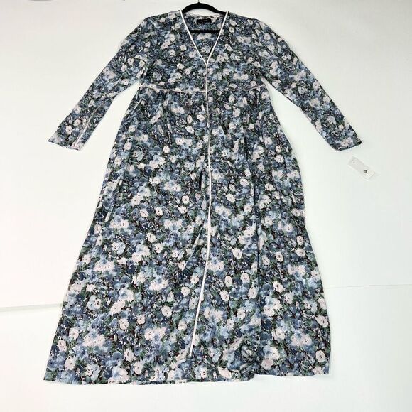 En Saison Maxi Dress Womens Large Floral Print Button Down New Blue cottagecore - Picture 1 of 14